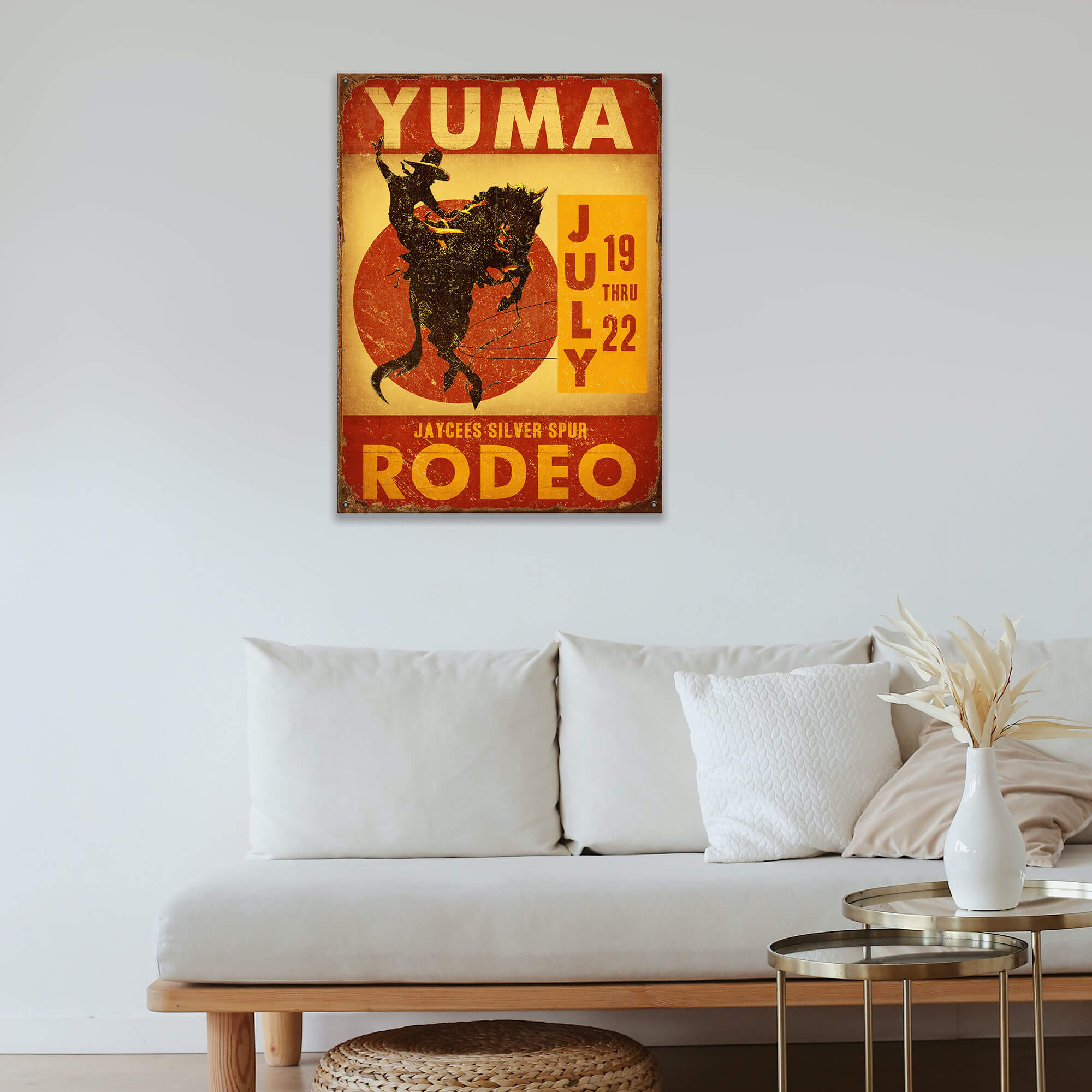 Yellow and Red Rodeo Sign - Wood & Metal Wall Art