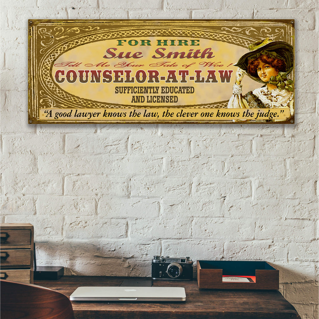 Legal Office - Counselor-at-Law: Female (Personalized) - Wood & Metal Wall Art