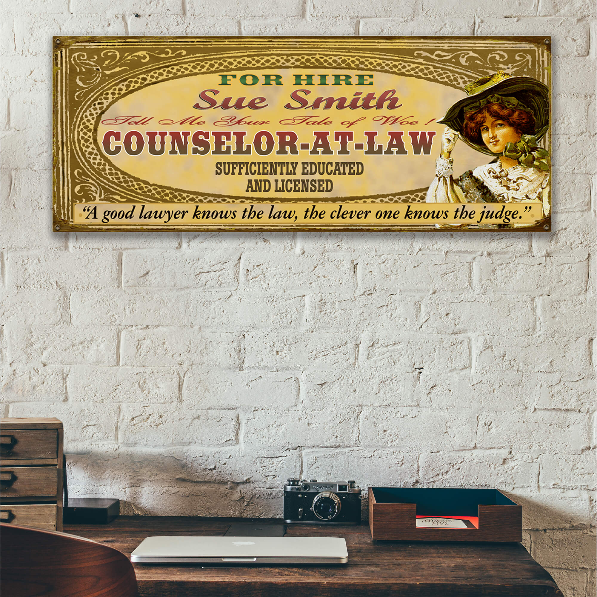 Legal Office - Counselor-at-Law: Female (Personalized) - Wood & Metal Wall Art