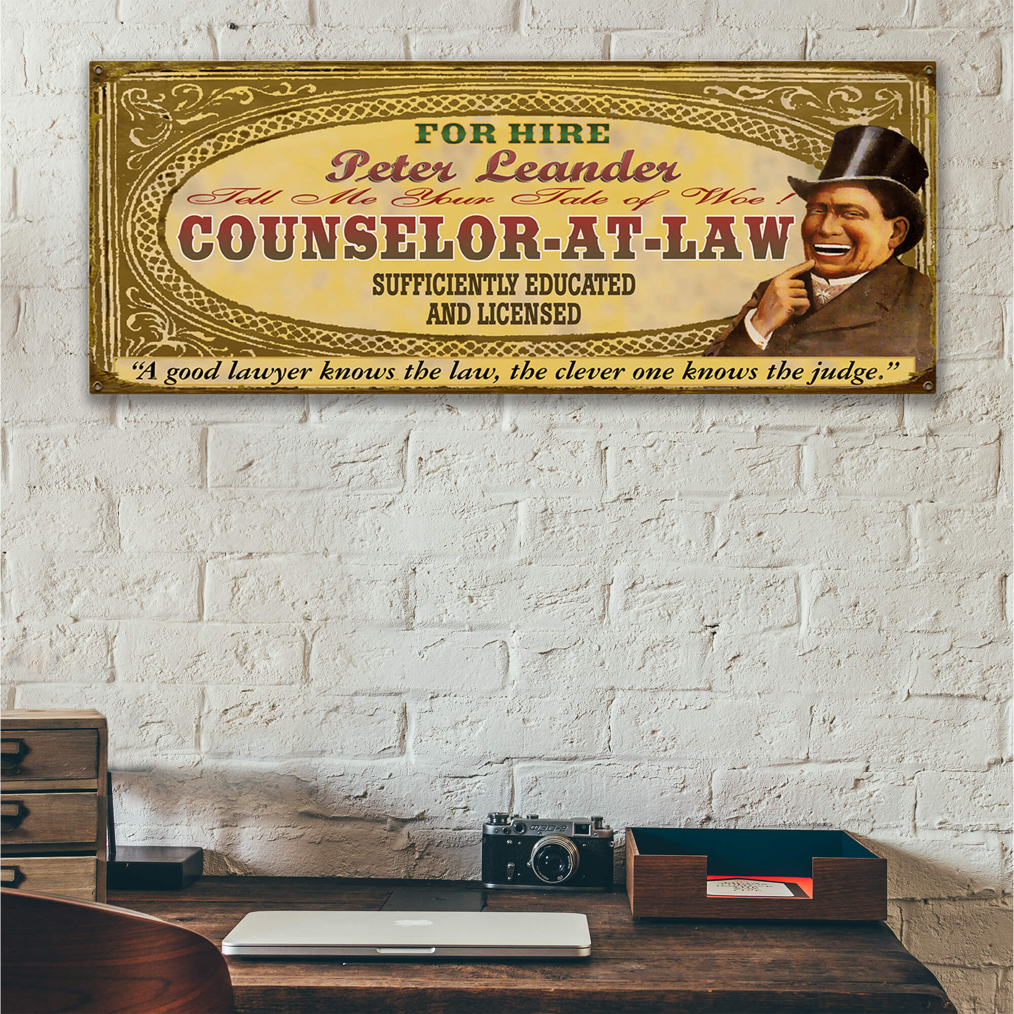 Legal Office - Counselor-at-Law: Male (Personalized) - Wood & Metal Wall Art