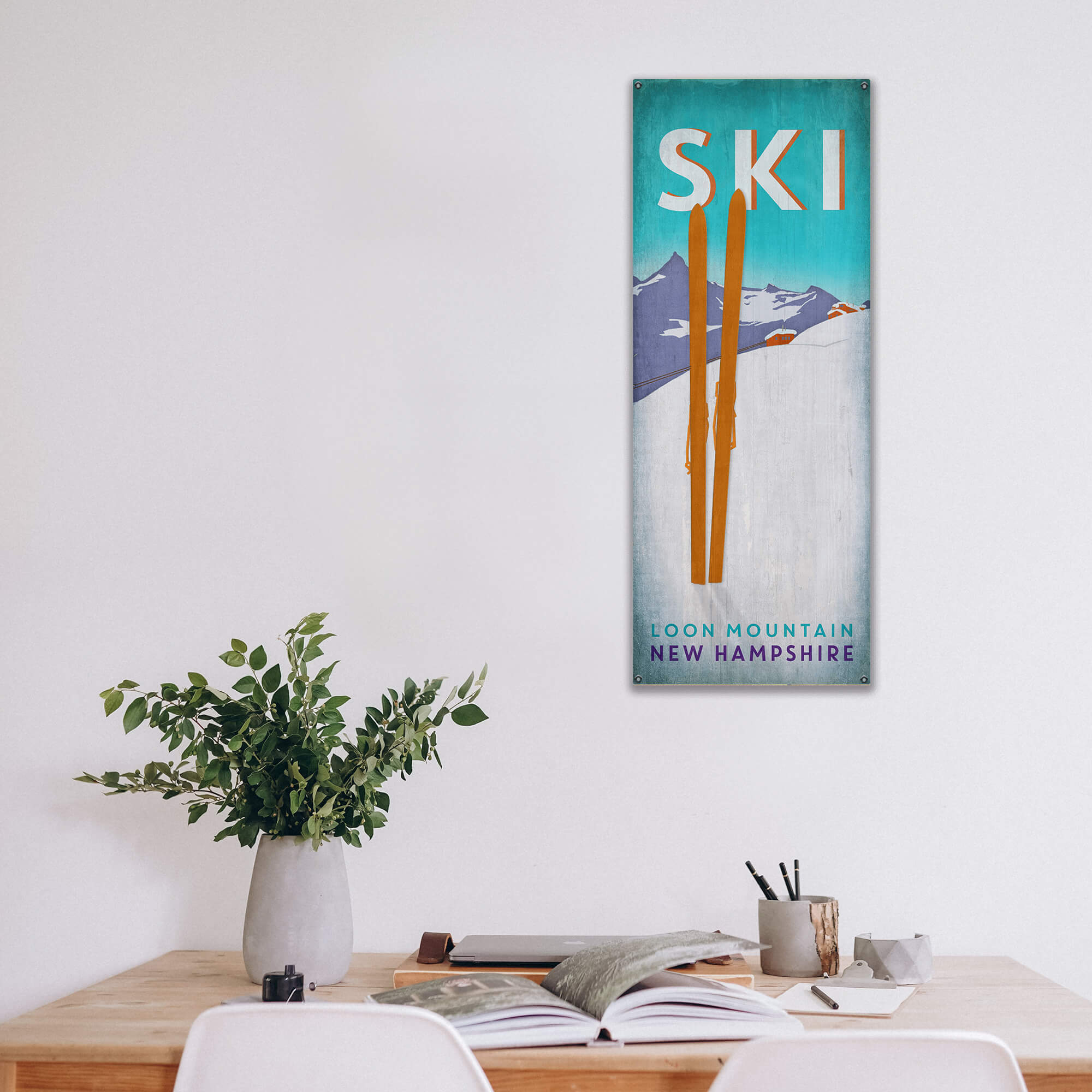 Pastel Skis in the Snow - Wood & Metal Wall Art