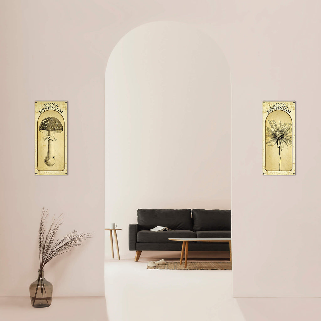 Mens Restroom Mushroom - Wood & Metal Wall Art
