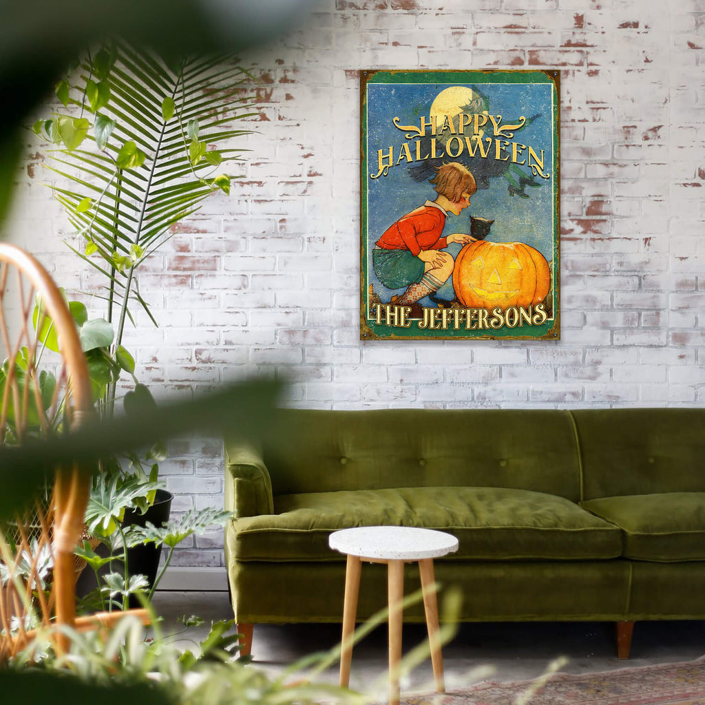 Witch’s Flight and Pumpkin Light - Wood & Metal Wall Art