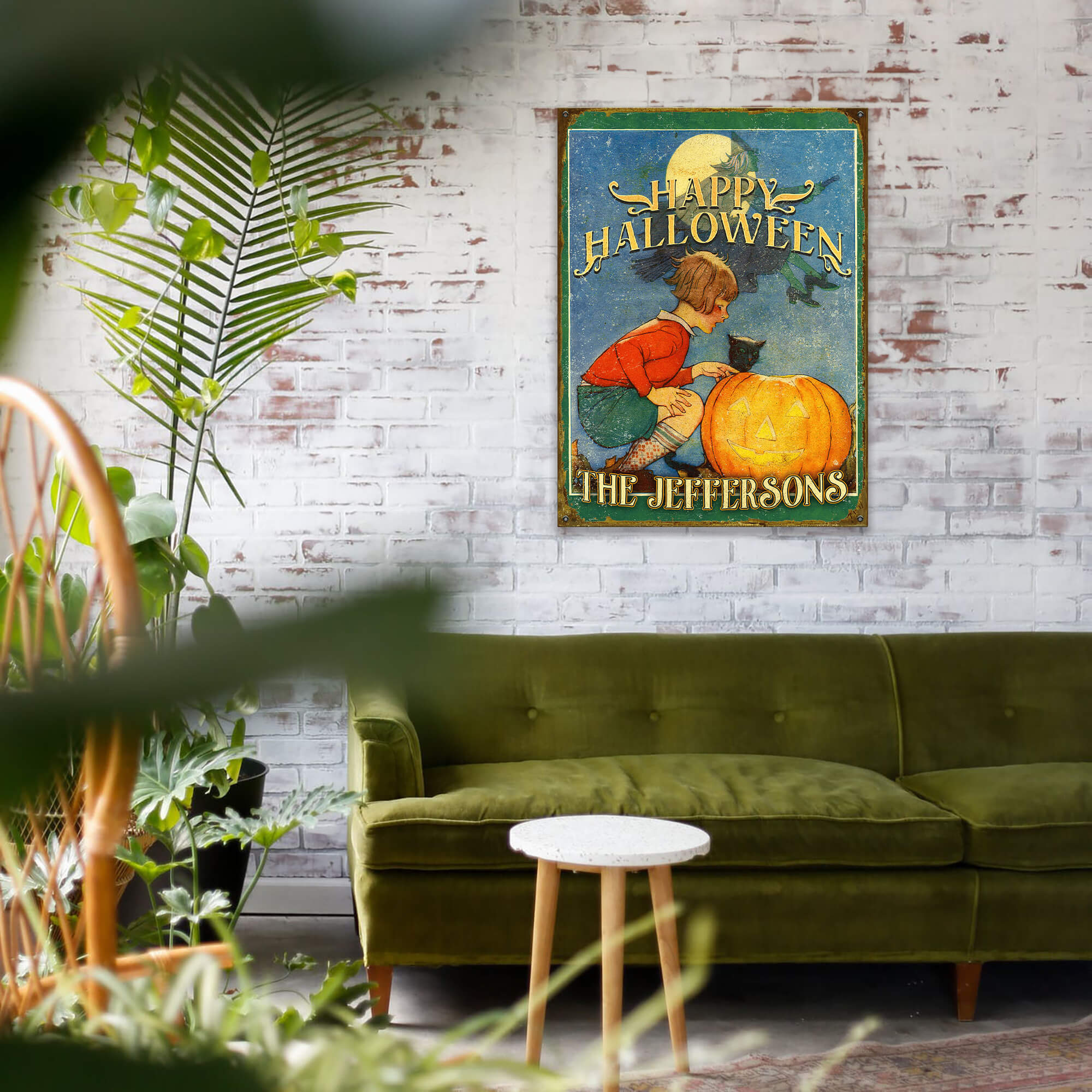 Witch’s Flight and Pumpkin Light - Wood & Metal Wall Art