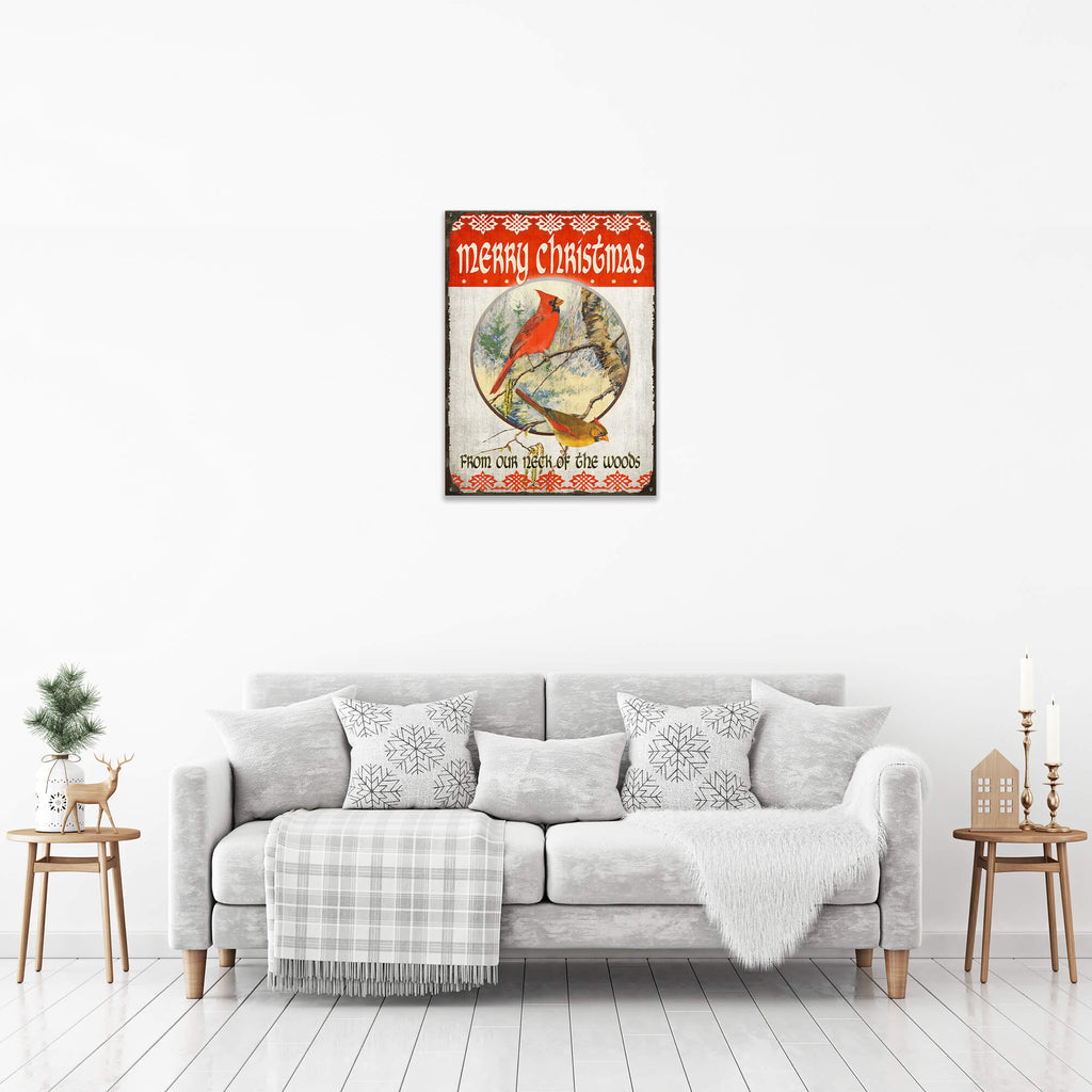 Merry Christmas Cardinals - Wood & Metal Wall Art