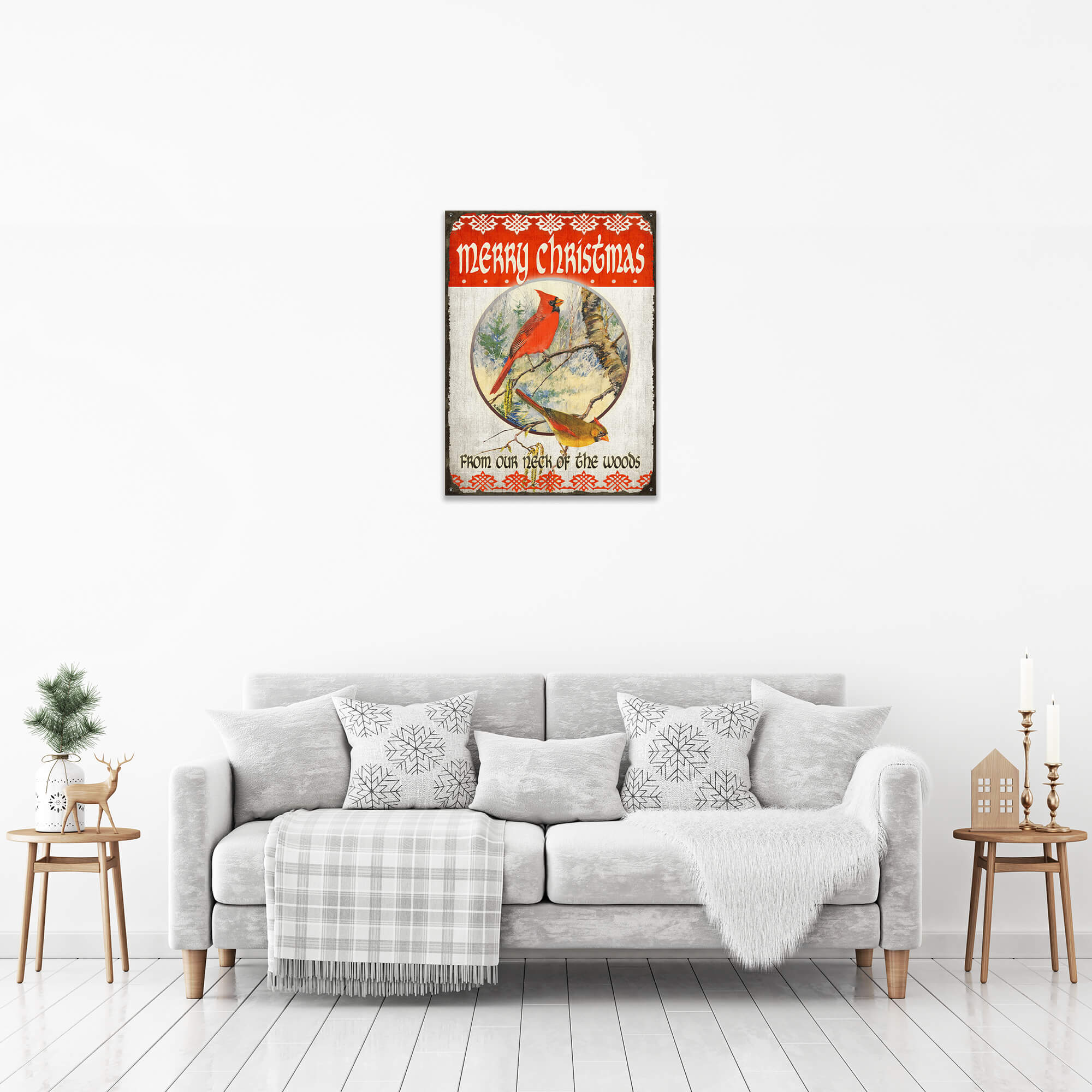 Merry Christmas Cardinals - Wood & Metal Wall Art
