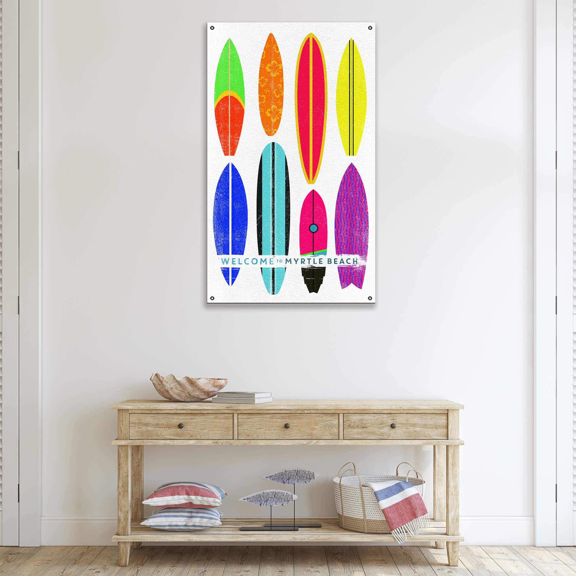 Beachside Boards: Vertical - Coastal Surf Art