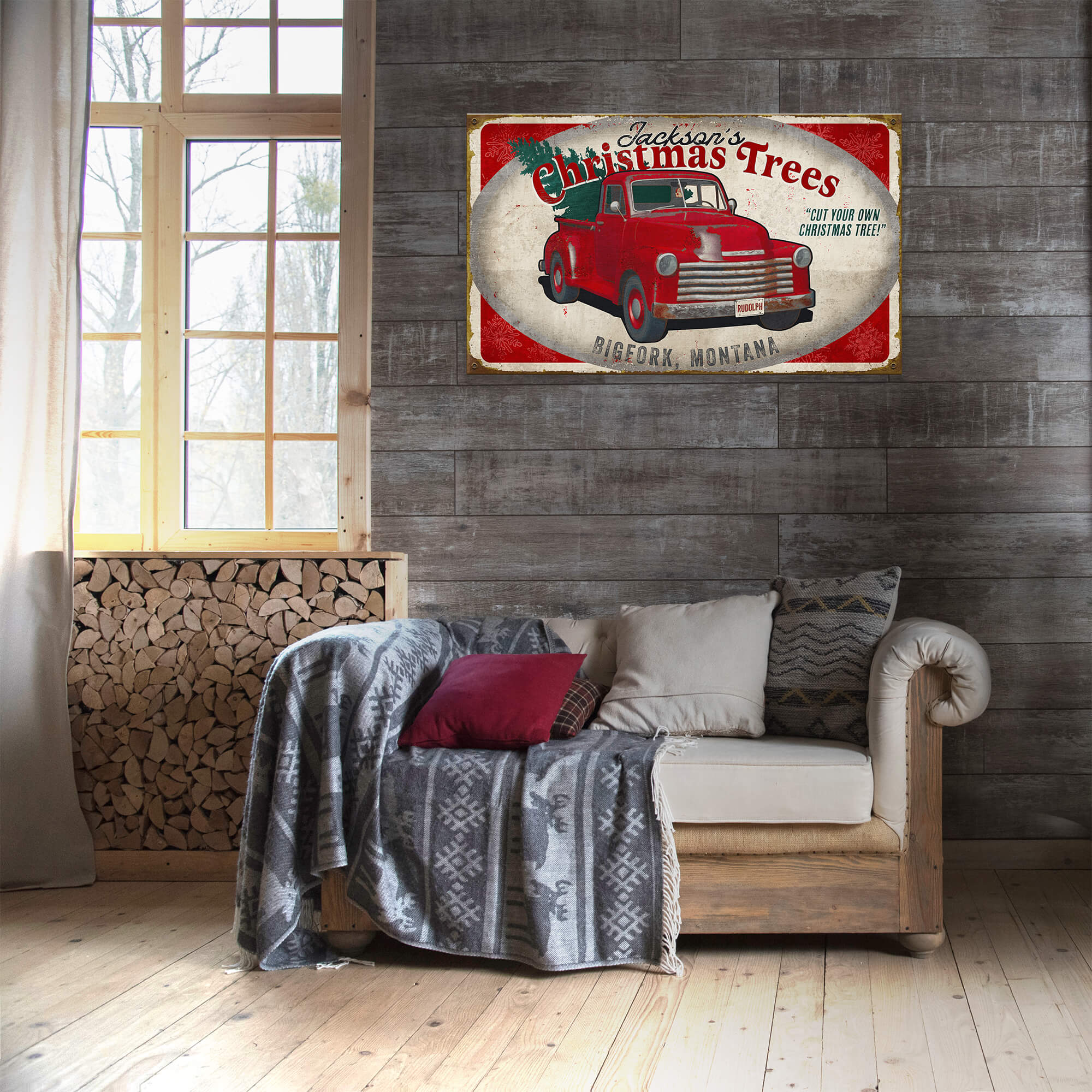 Christmas Tree Truck: Personalized - Wood & Metal Wall Art