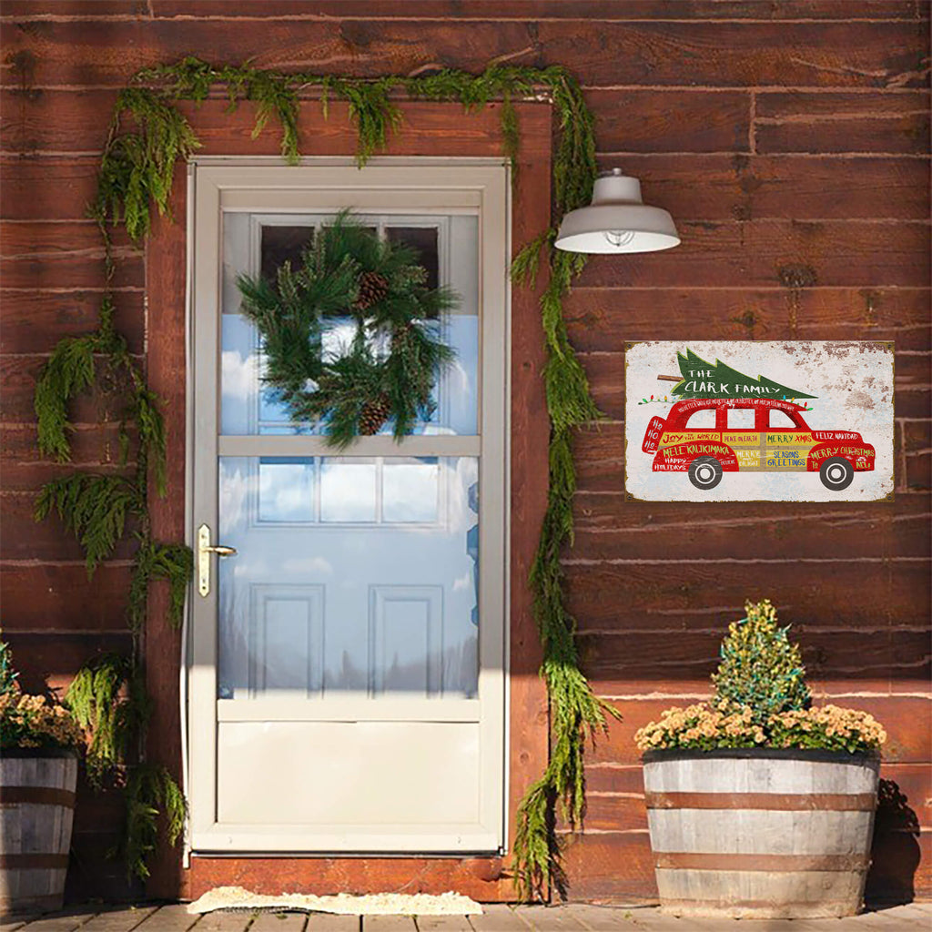Holiday Greeting Christmas Car - Wood & Metal Wall Art
