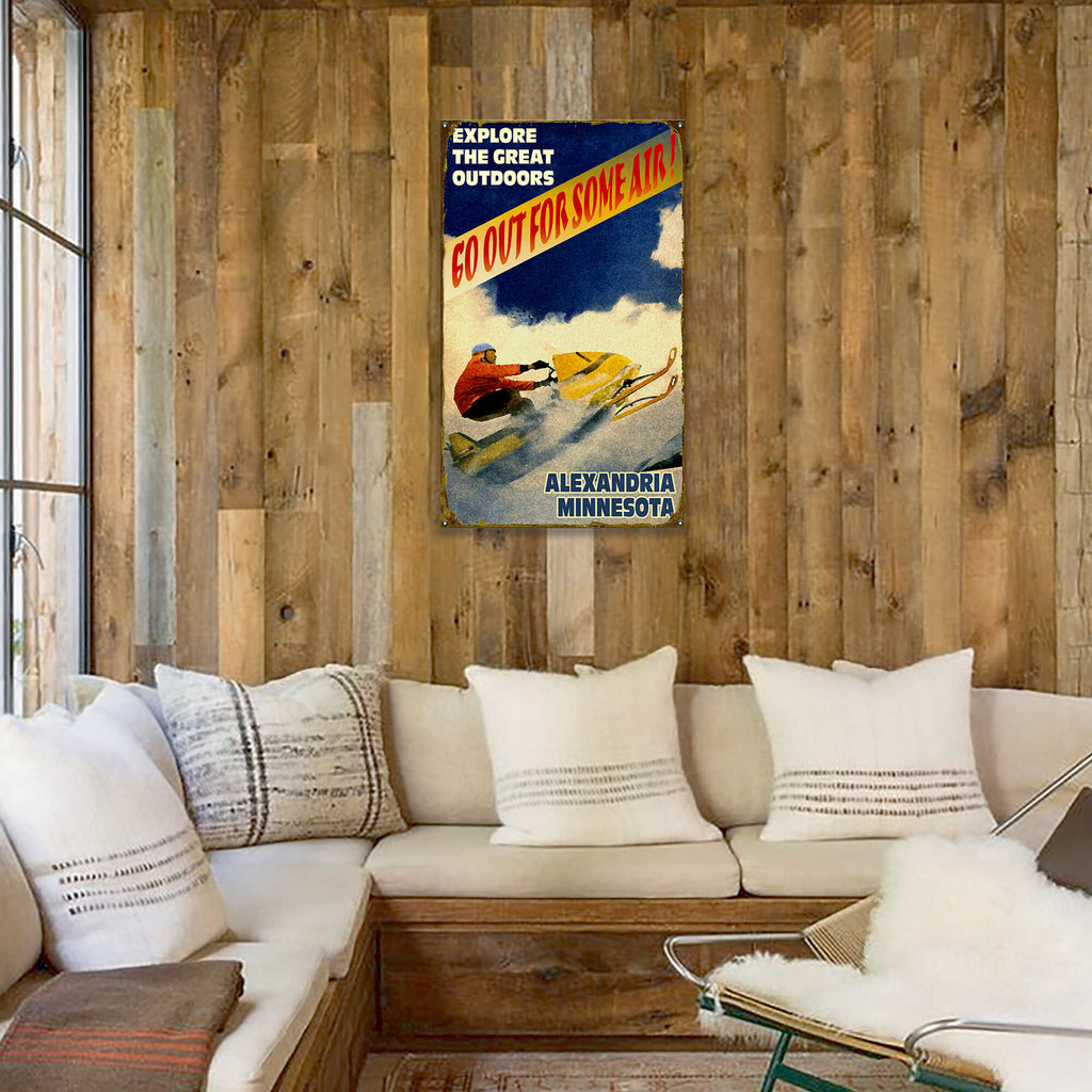 Go Out For Some Air Snowmobiler - Wood & Metal Wall Art