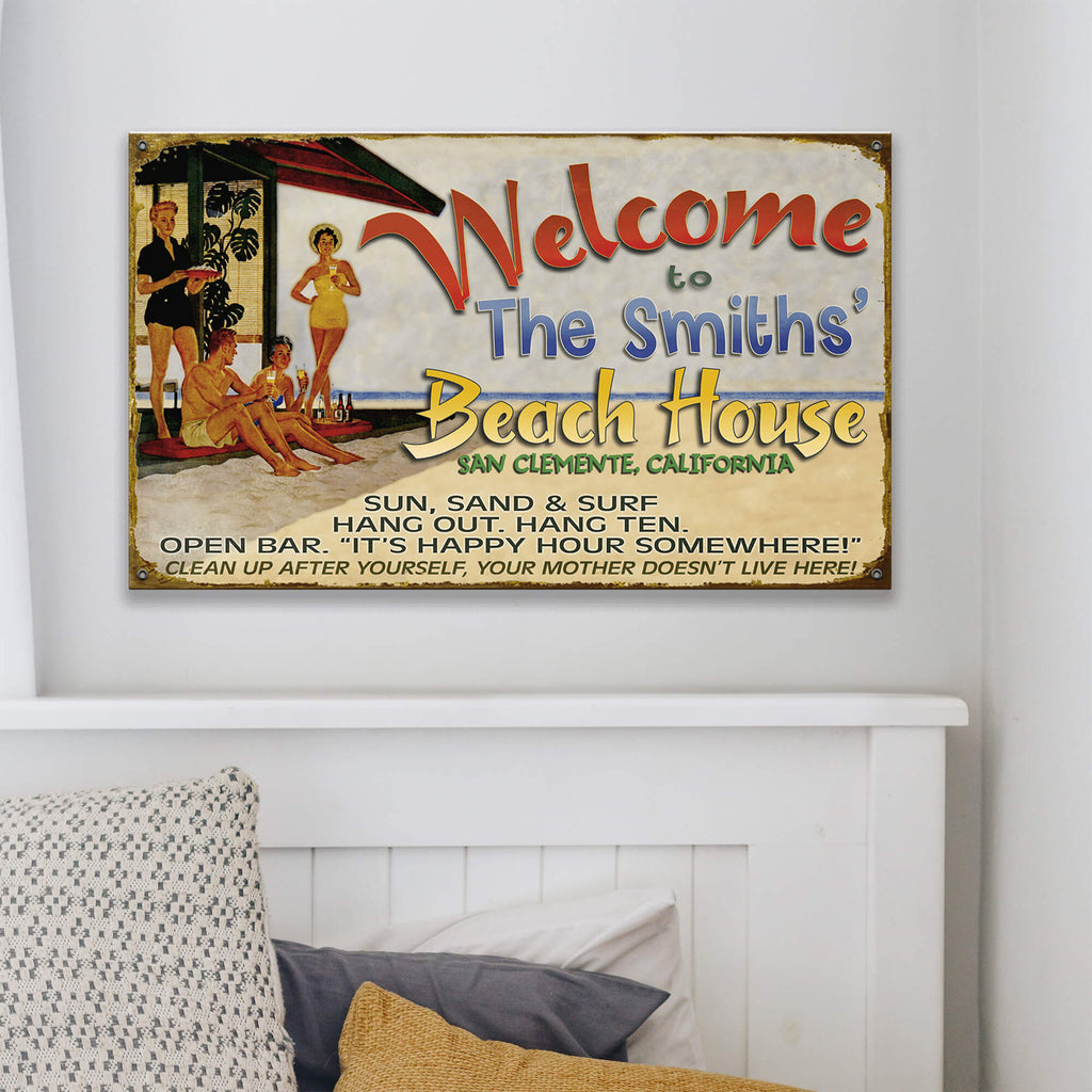Beach House Welcome: Personalized - Wood & Metal Wall Art