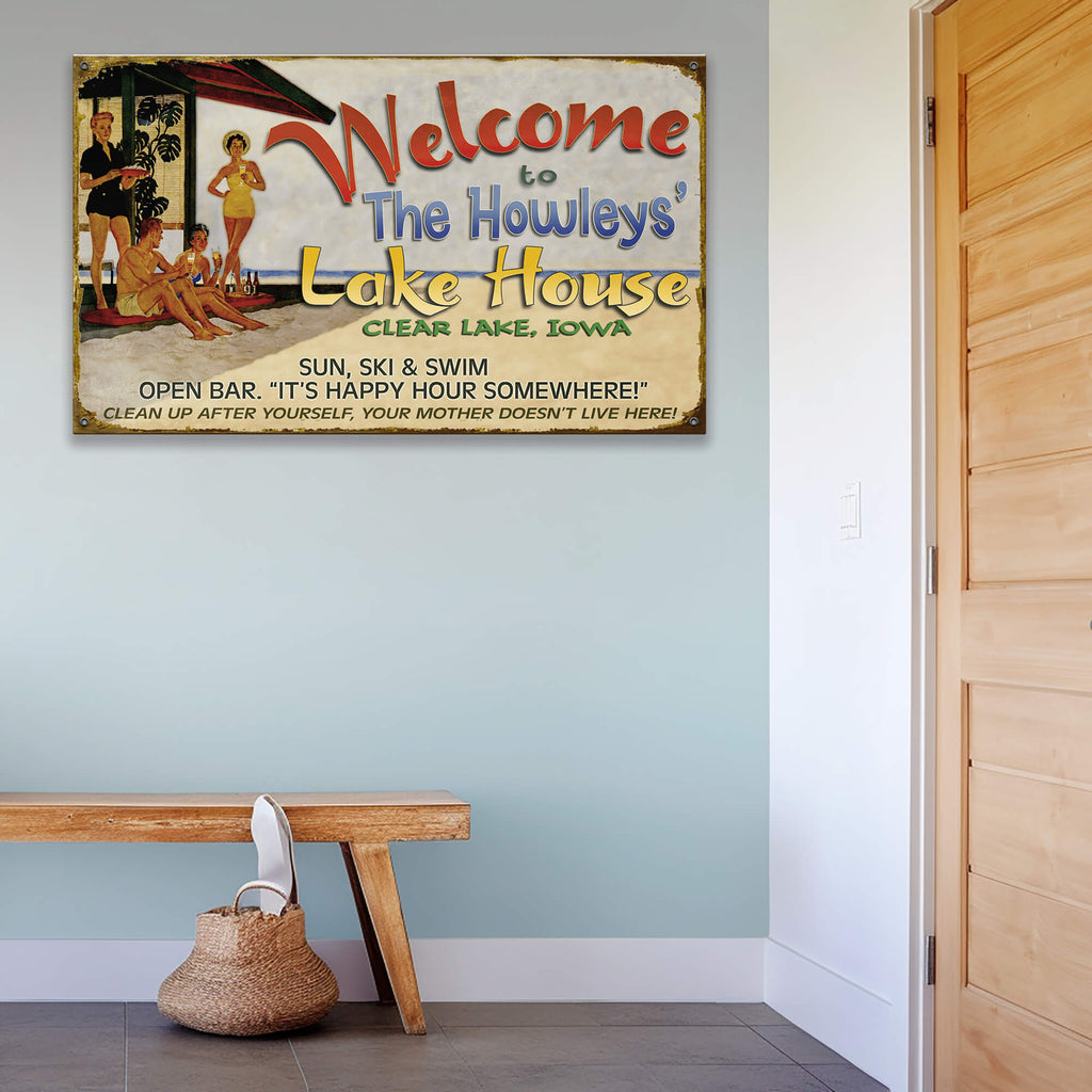 Lake House Welcome: Personalized - Wood & Metal Wall Art