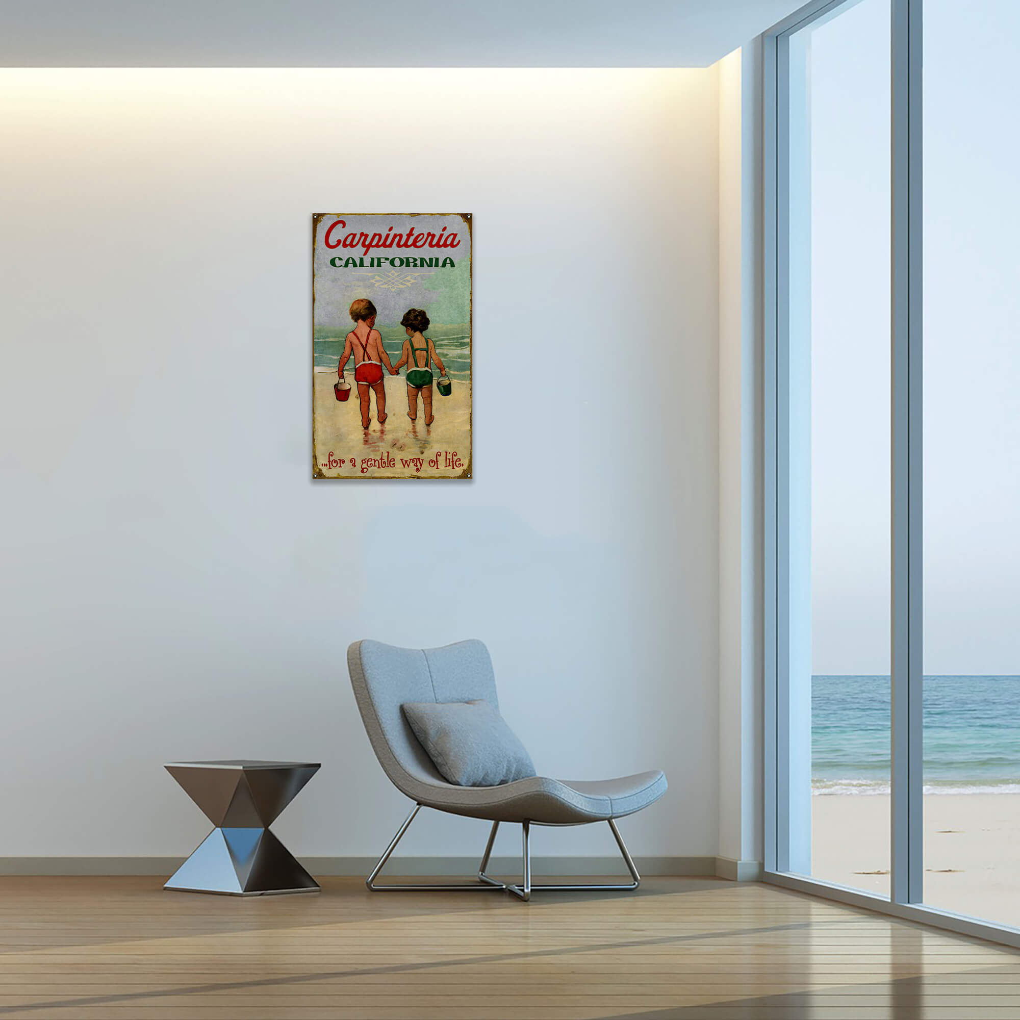 Hand in Hand: Children's Beach Time - Wood & Metal Wall Art