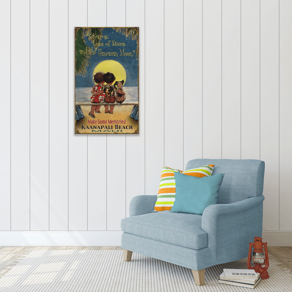 Stars and Hawaiian Moon - Wood & Metal Wall Art