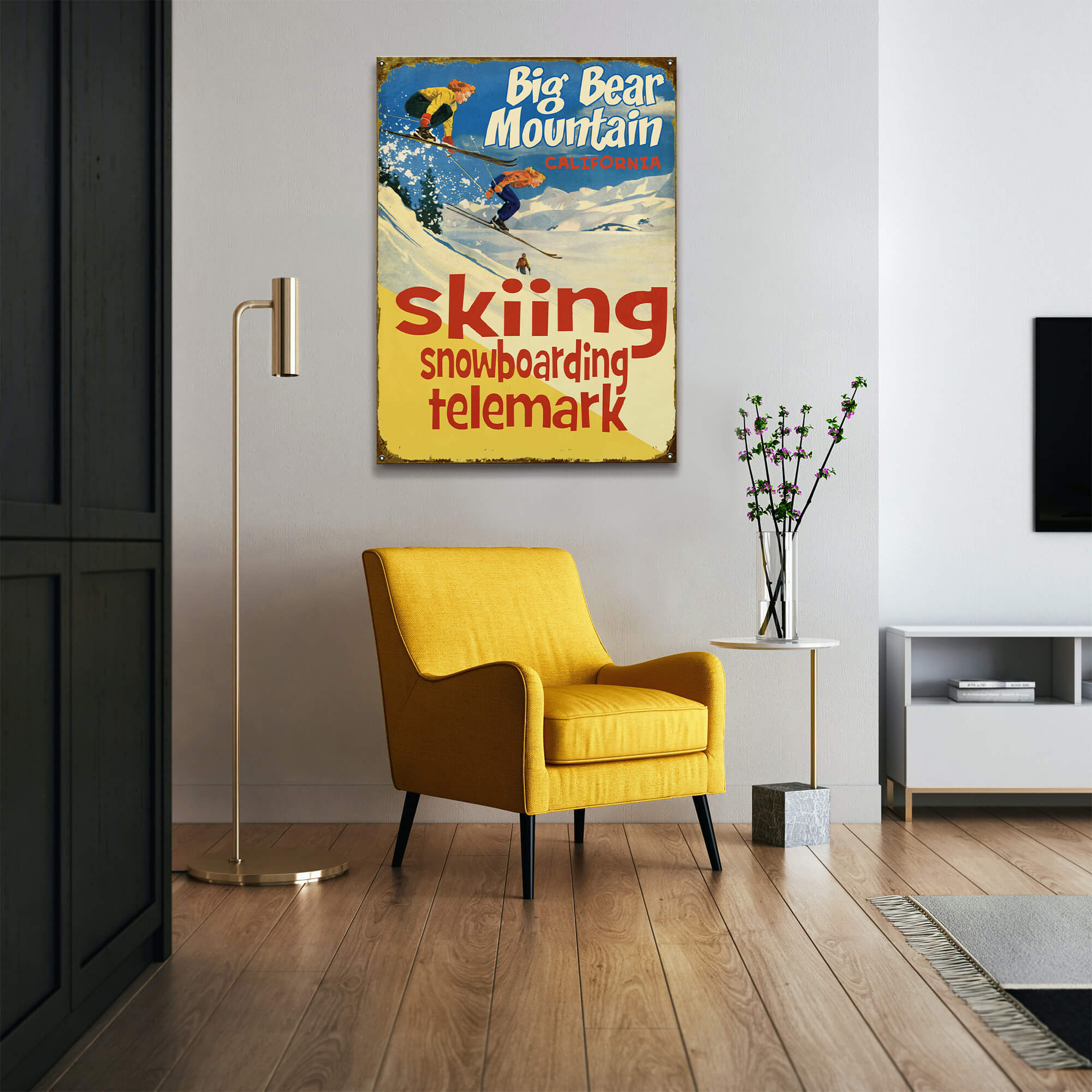 Skiing, Snowboarding, Telemark - Wood & Metal Wall Art