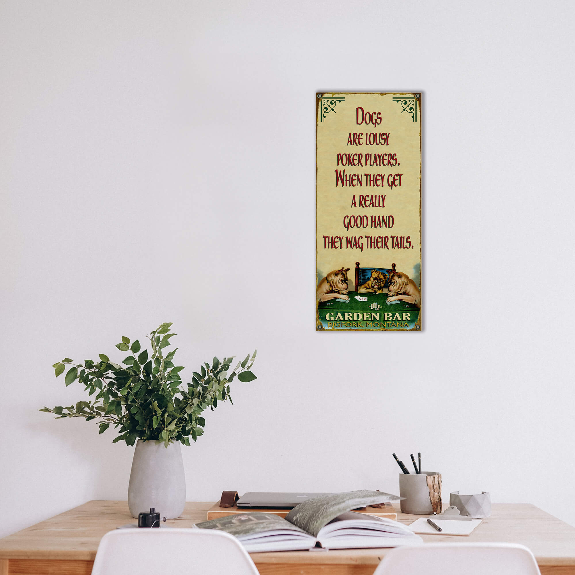English Bulldog Poker - Wood & Metal Wall Art
