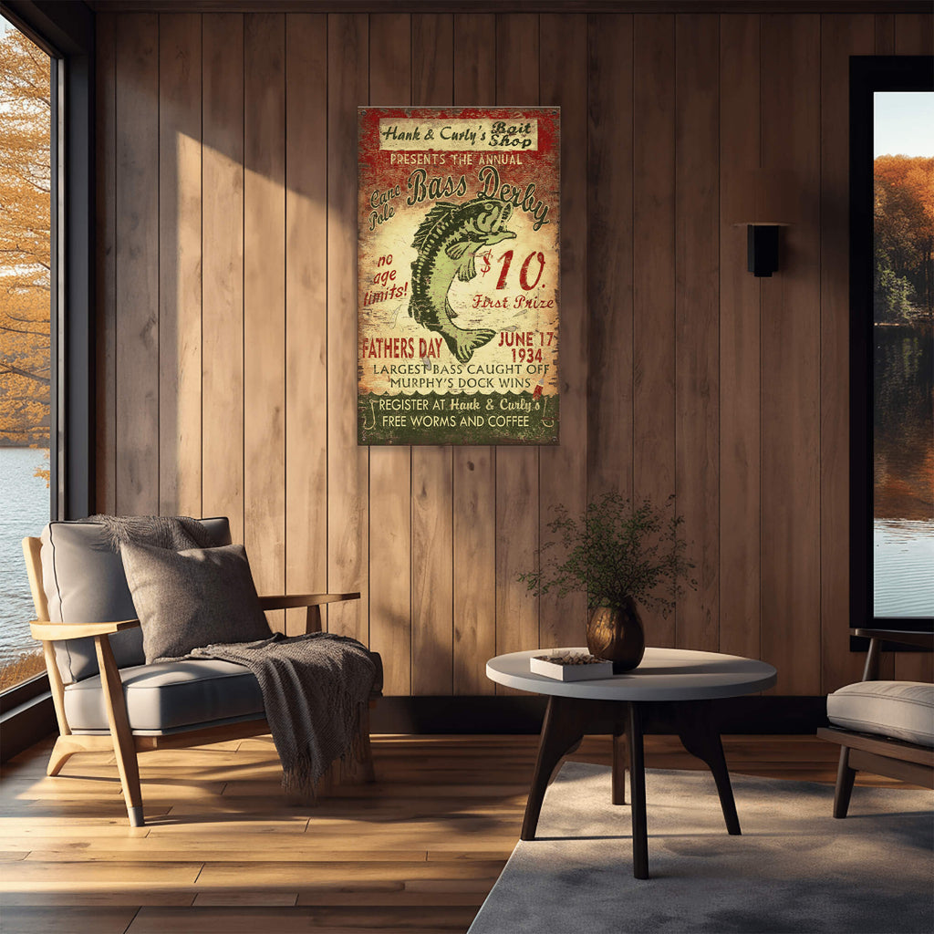 Cane Pole Bass Derby - Wood & Metal Wall Art