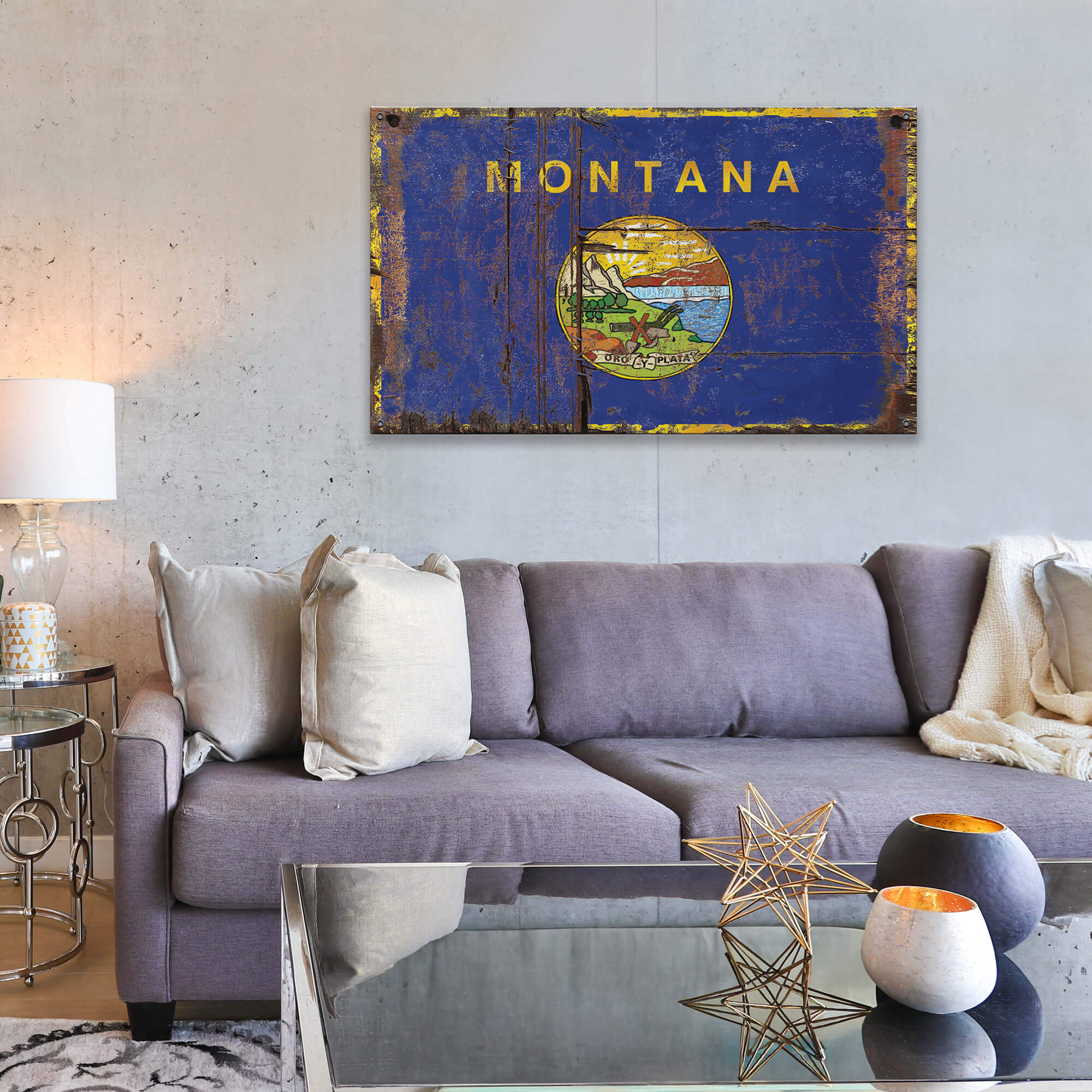 Heavily Weathered Montana Flag - Wood & Metal Wall Art