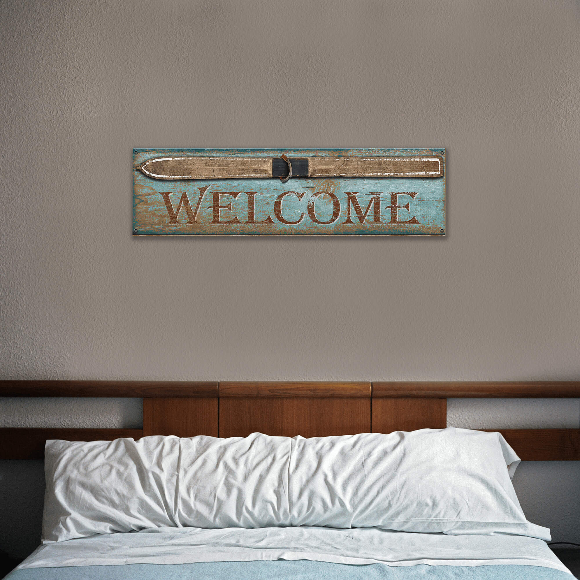 Rustic Ski Welcome - Wood & Metal Wall Art