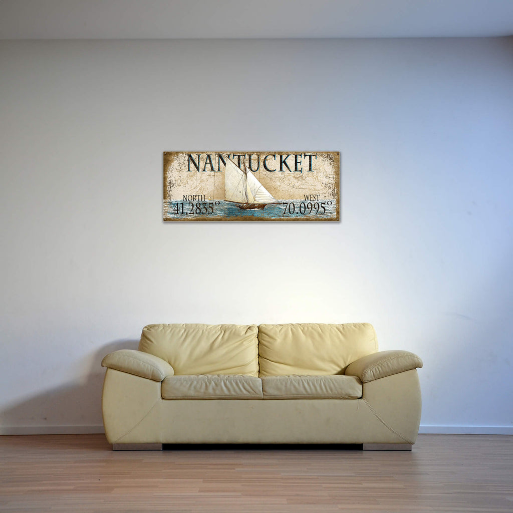 Vintage Sailboat Latitude - Wood & Metal Wall Art