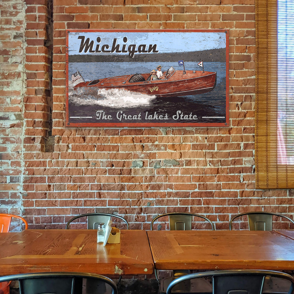 The Great Lakes State Vintage Boating Sign - Wood & Metal Wall Art