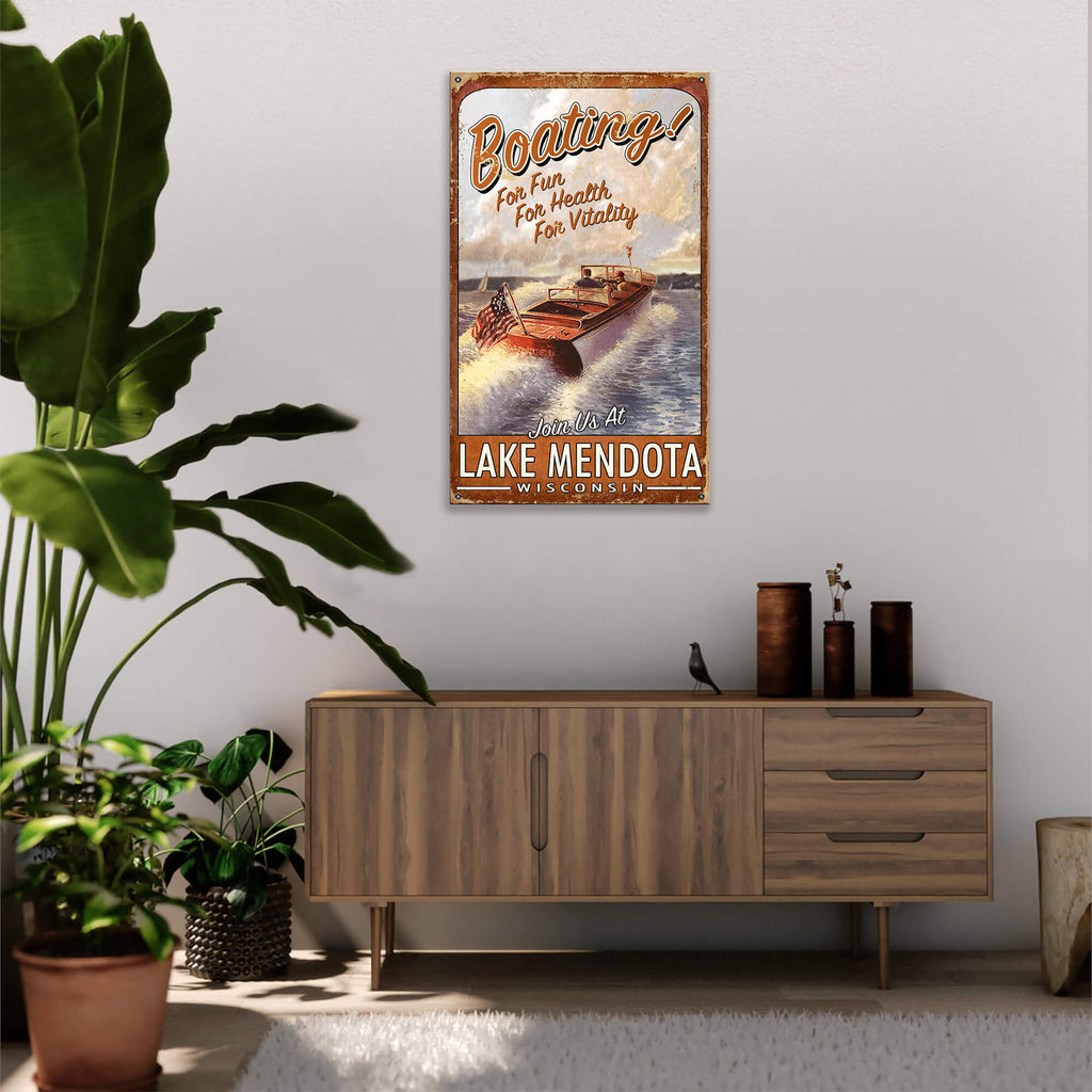 Vintage Wood Speed Boat - Wood & Metal Wall Art
