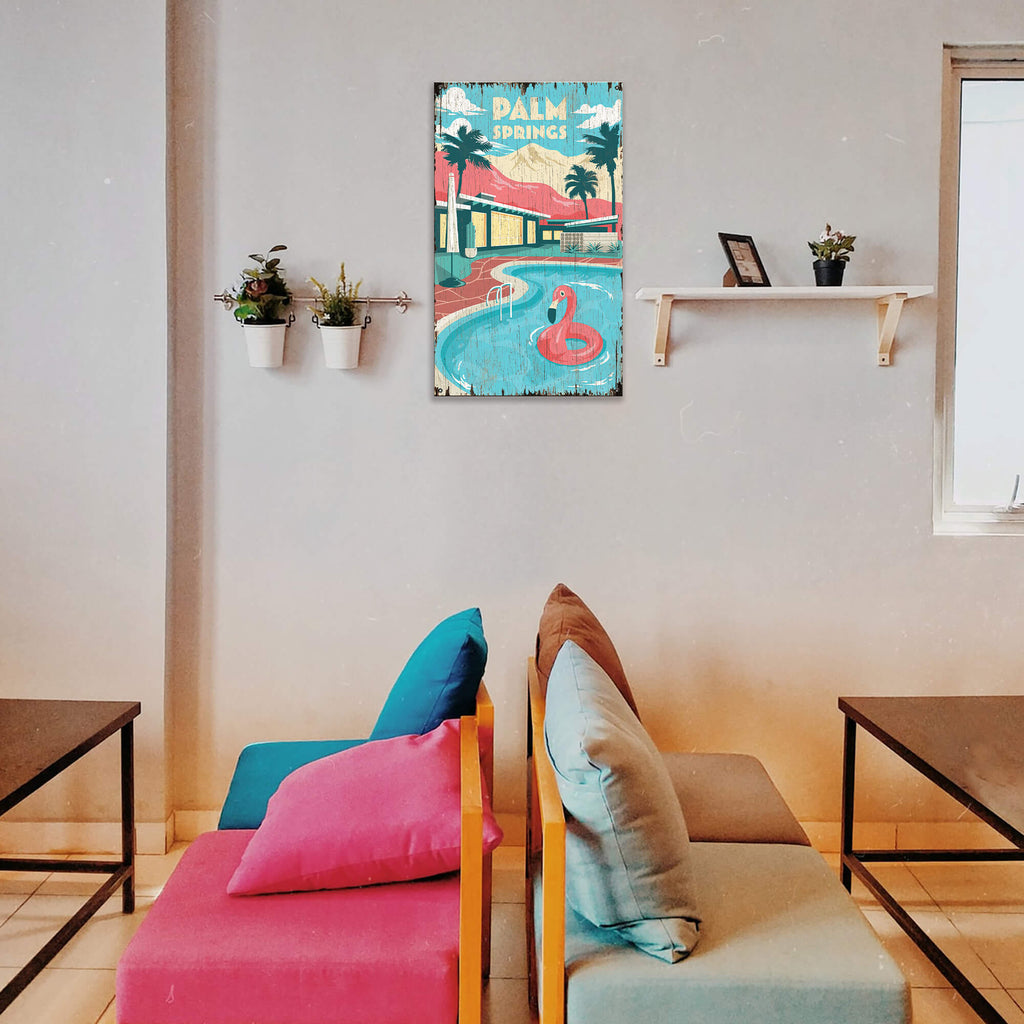 Palm Springs Pool: Distressed - Wood & Metal Wall Art