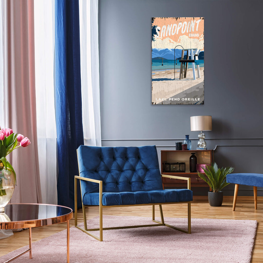 City Beach Scene: Distressed Finish - Wood & Metal Wall Art