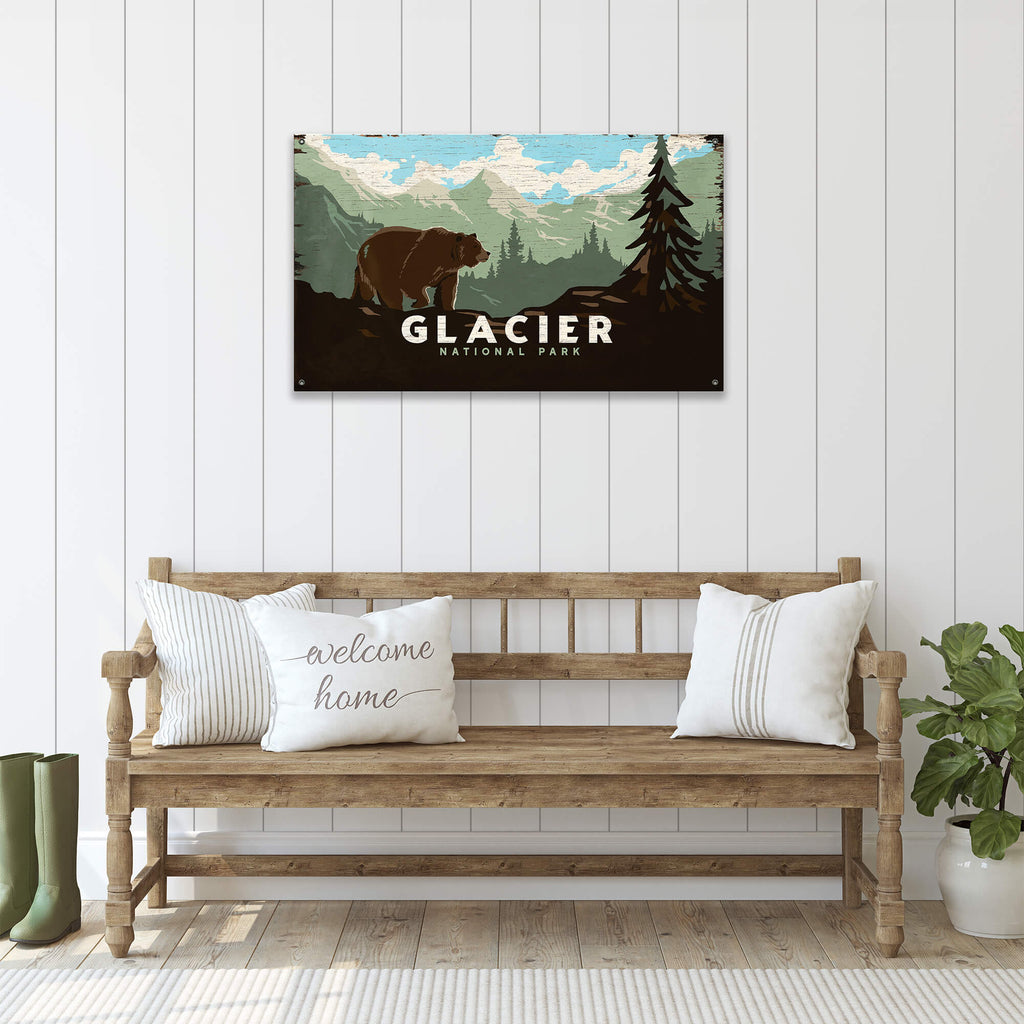 Grizzly at Glacier: Distressed Version - Wood & Metal Wall Art