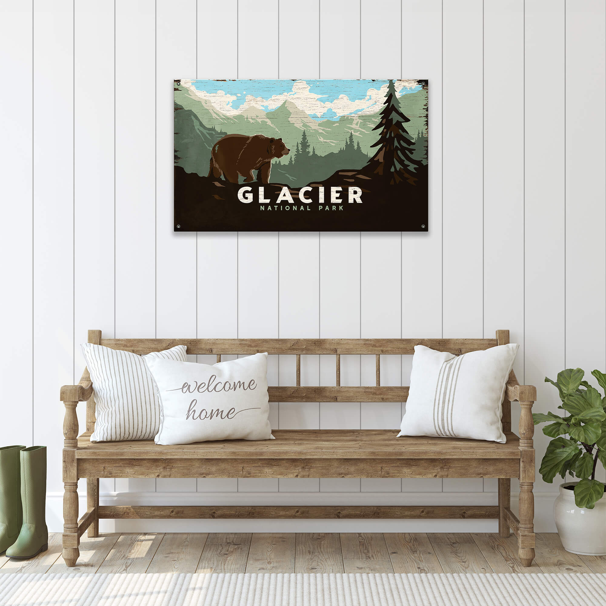 Grizzly at Glacier: Distressed Version - Wood & Metal Wall Art