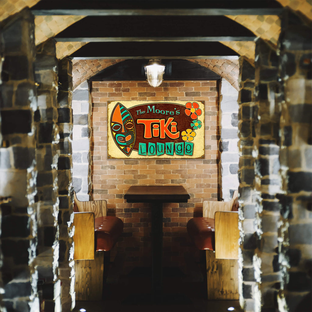 Tropical Tiki Lounge: Personalized - Wood & Metal Wall Art