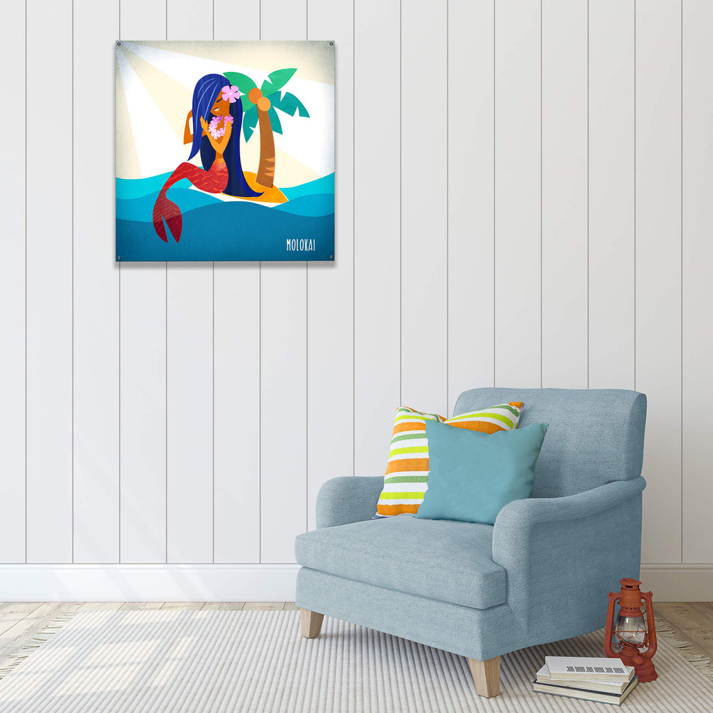 Mermaid's Retreat: Square - Wood & Metal Wall Art