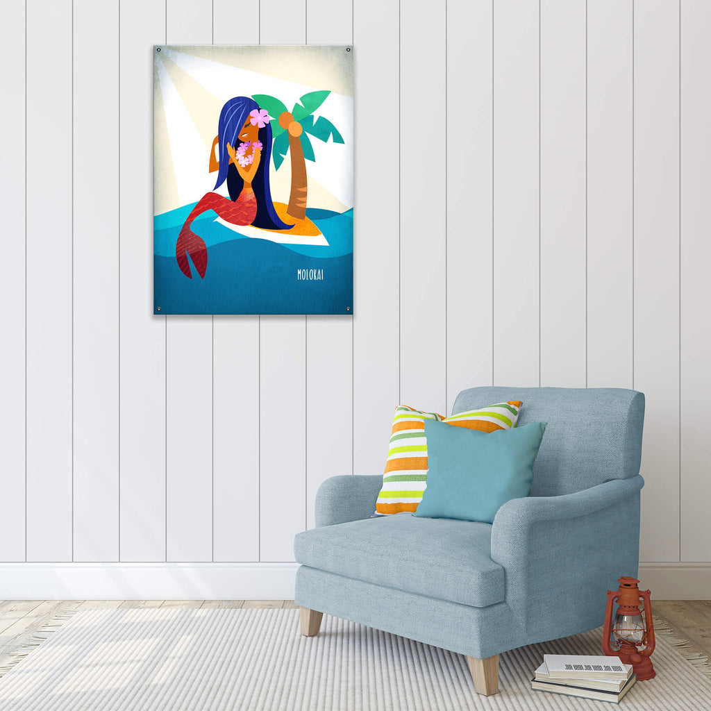 Mermaid's Retreat: Portrait - Wood & Metal Wall Art