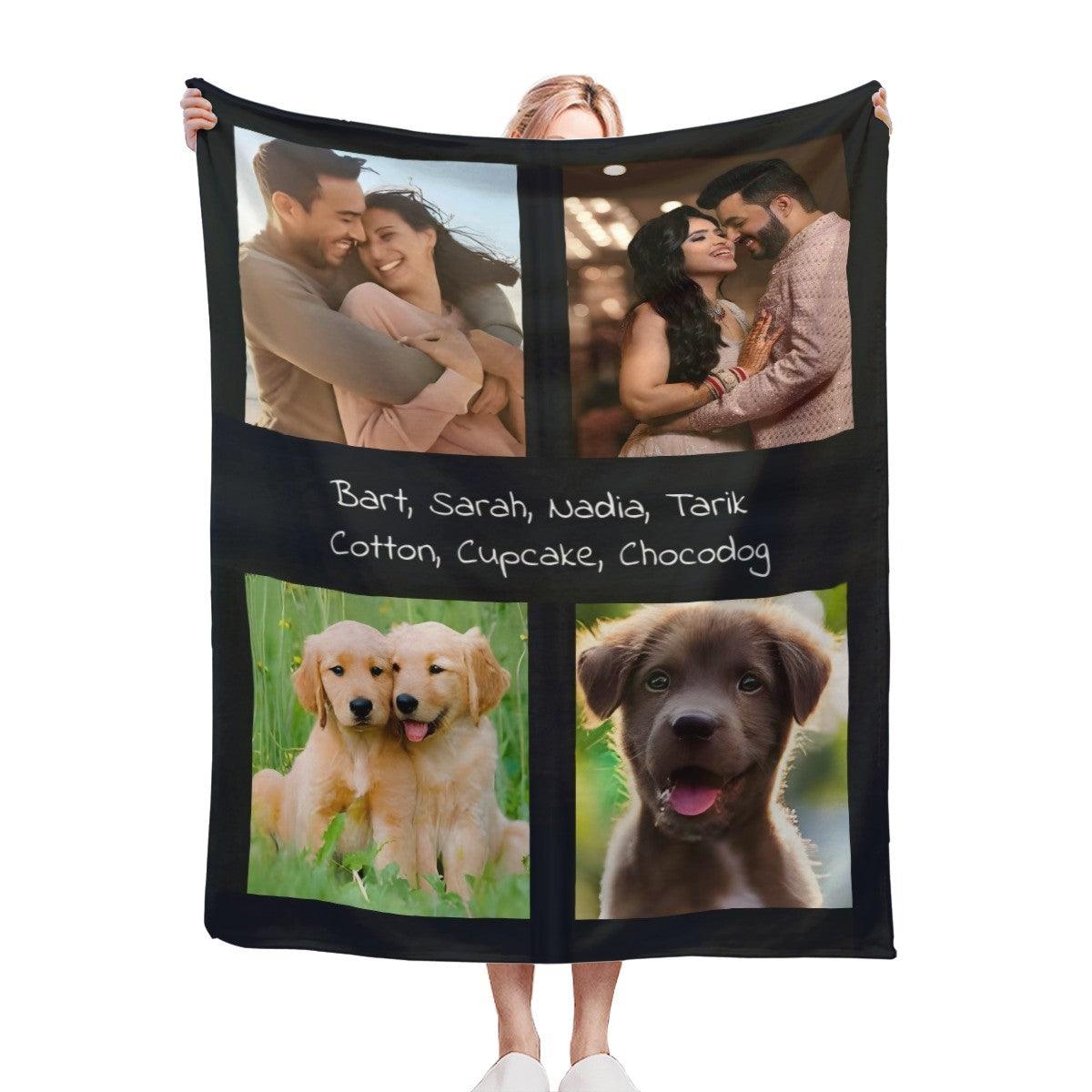 Custom Photo Collage Blanket with Names - Upload 4 Photos