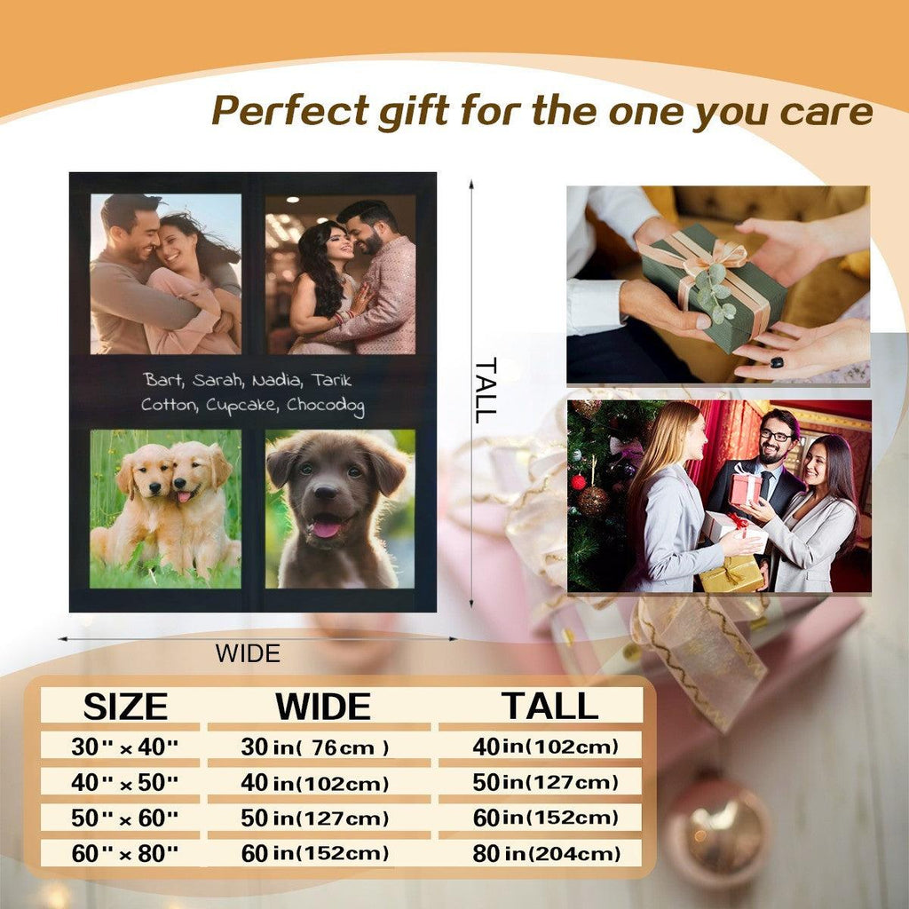 Custom Photo Collage Blanket with Names - Upload 4 Photos