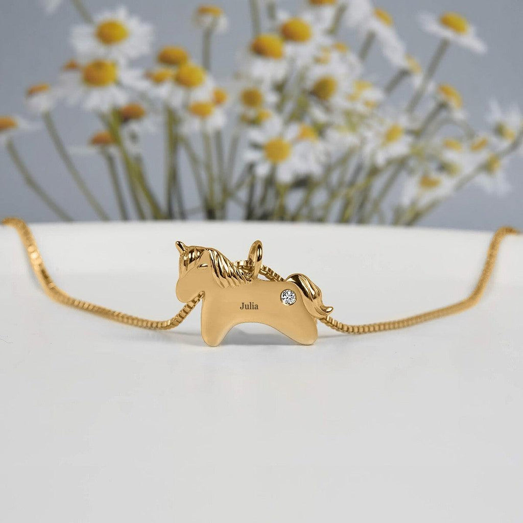 Personalized Unicorn Birthstone Necklace | Gift Box Included | Gold, Silver, Rose