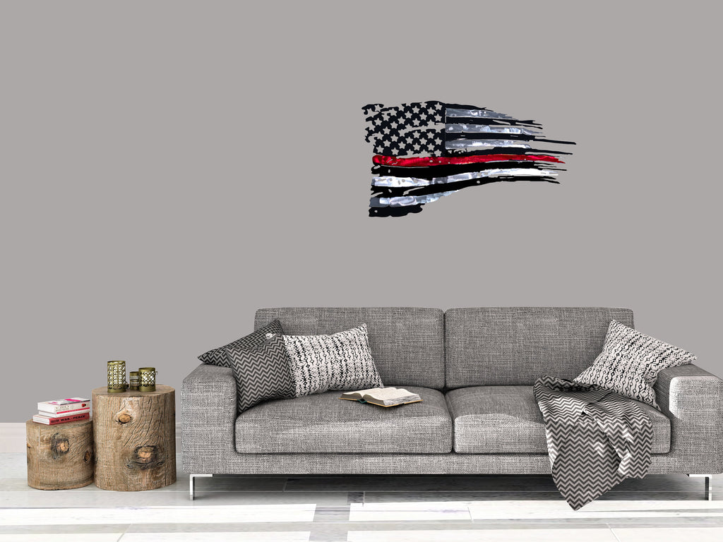 Tattered Thin Red Line Distressed American Flag For Firefighters