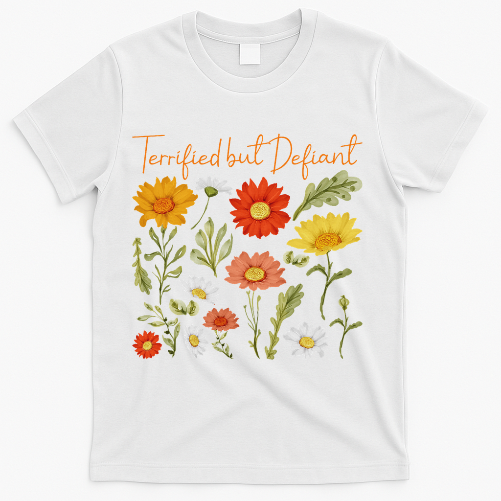 Terrified But Defiant Boho Floral Subtle Anti Trump Flower T-Shirt