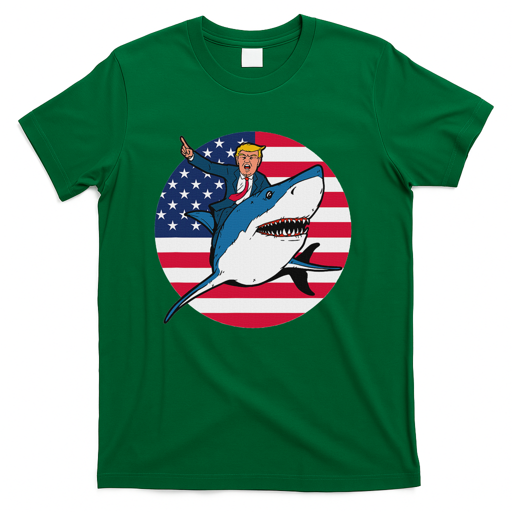 Trump President For Women Gifts Girl Men Kids Riding Shark T-Shirt