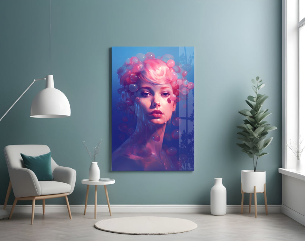 Pink Bubbles Glass Wall Art || Designer Collection