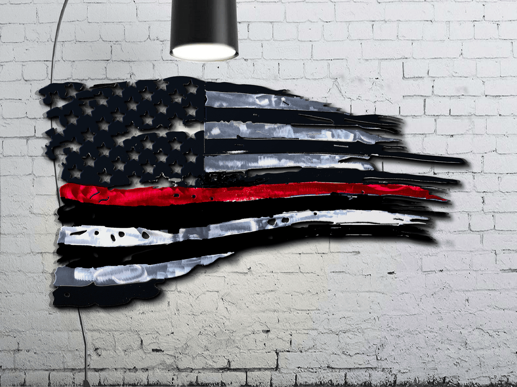 Tattered Thin Red Line Distressed American Flag For Firefighters