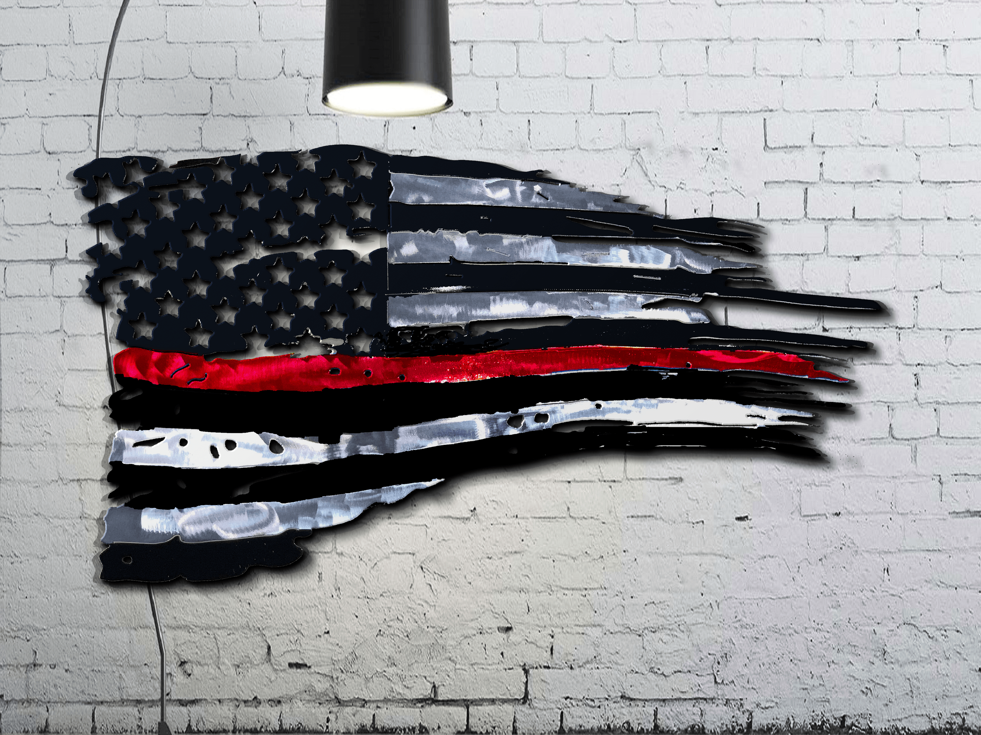 Tattered Thin Red Line Distressed American Flag For Firefighters