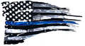 Tattered Thin Blue Line American Flag Custom Metal Wall Art / Back The Blue American Flag
