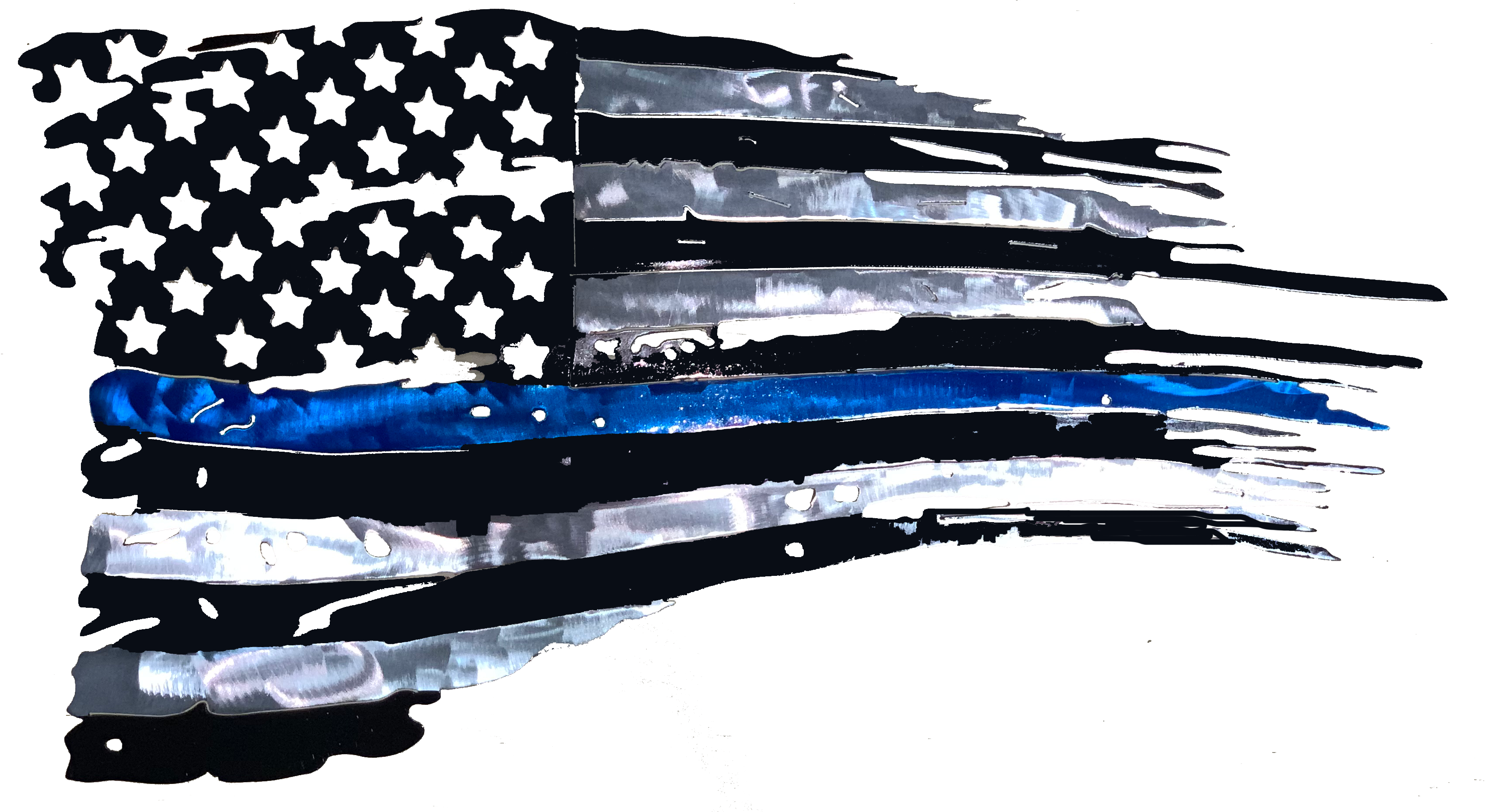 Tattered Thin Blue Line American Flag Custom Metal Wall Art / Back The Blue American Flag