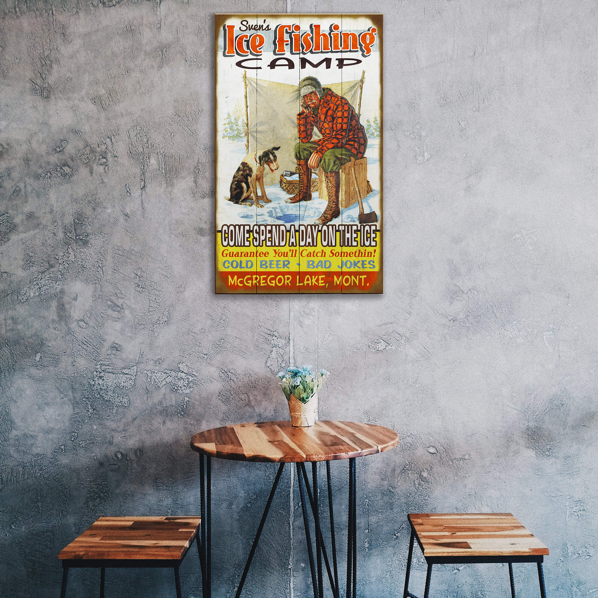 Ice Fishing Camp - Wood & Metal Wall Art