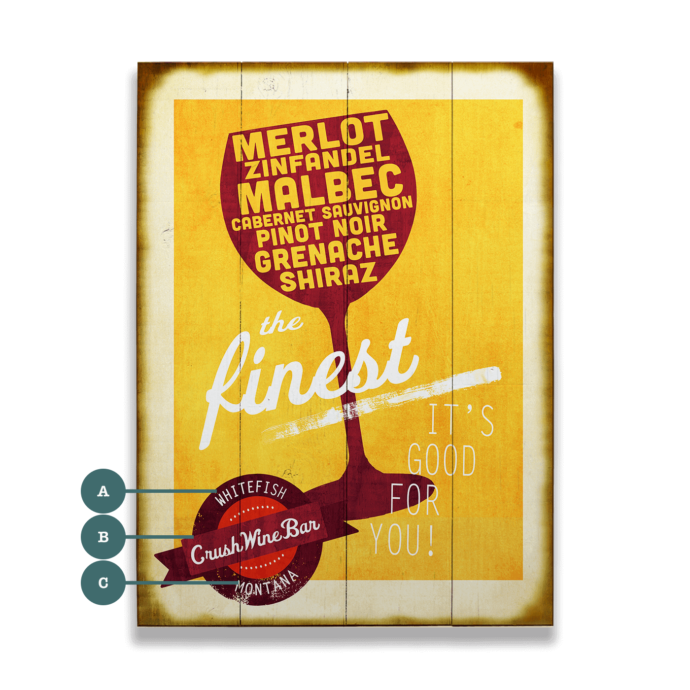 The Finest Red Wines - Wood & Metal Wall Art
