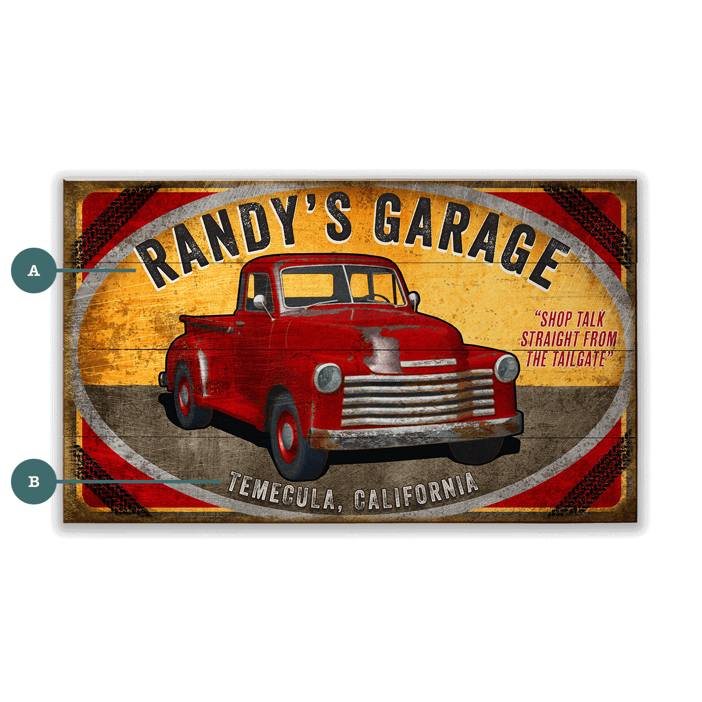 Red Truck Garage Sign - Wood & Metal Wall Art