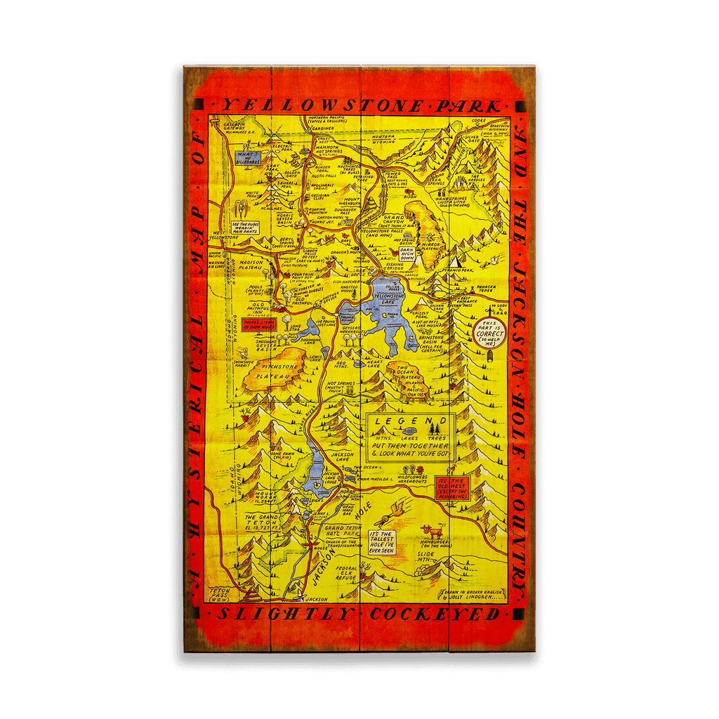 Yellowstone and Jackson Hole Map - Wood & Metal Wall Art