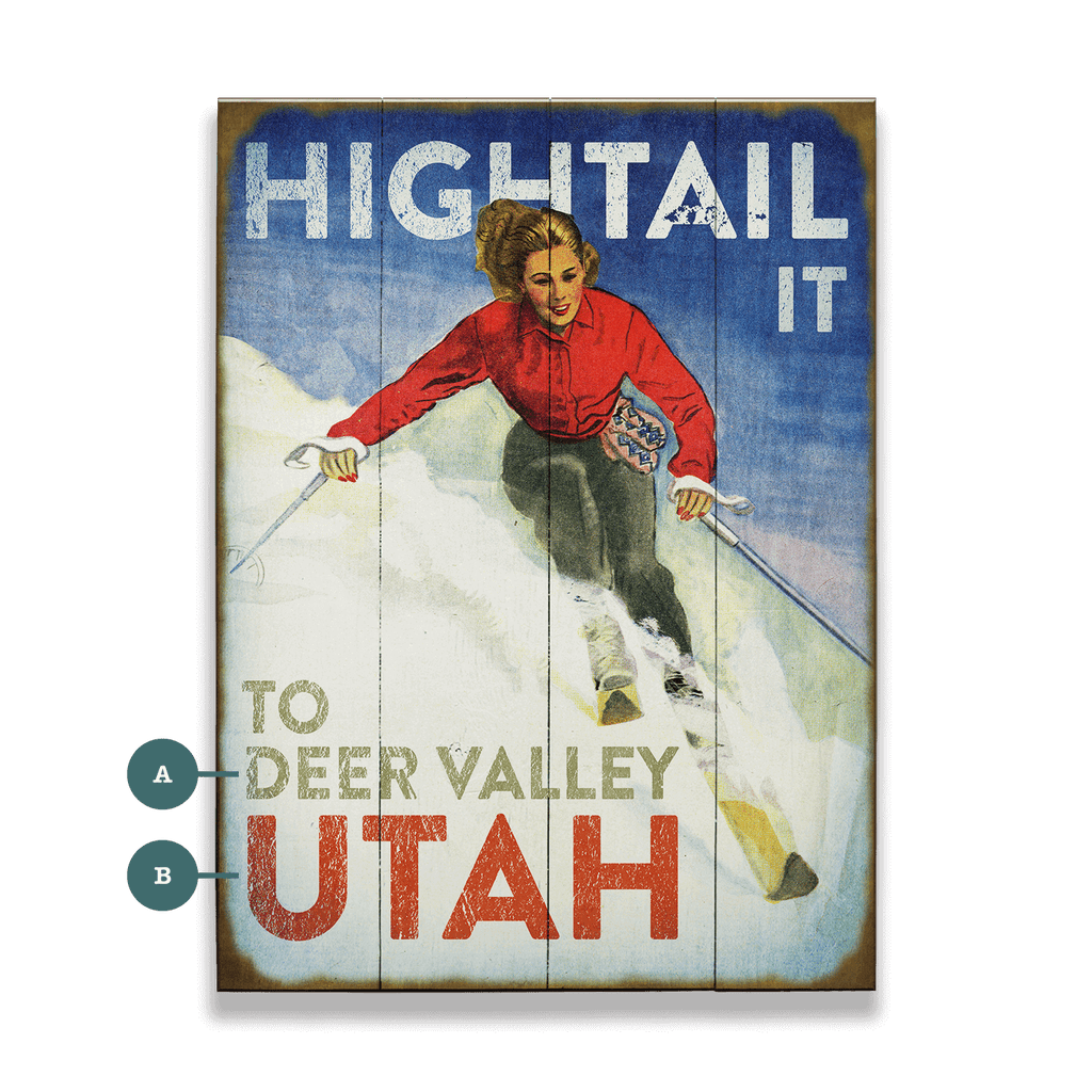 Hightail It: Female Skier - Wood & Metal Wall Art