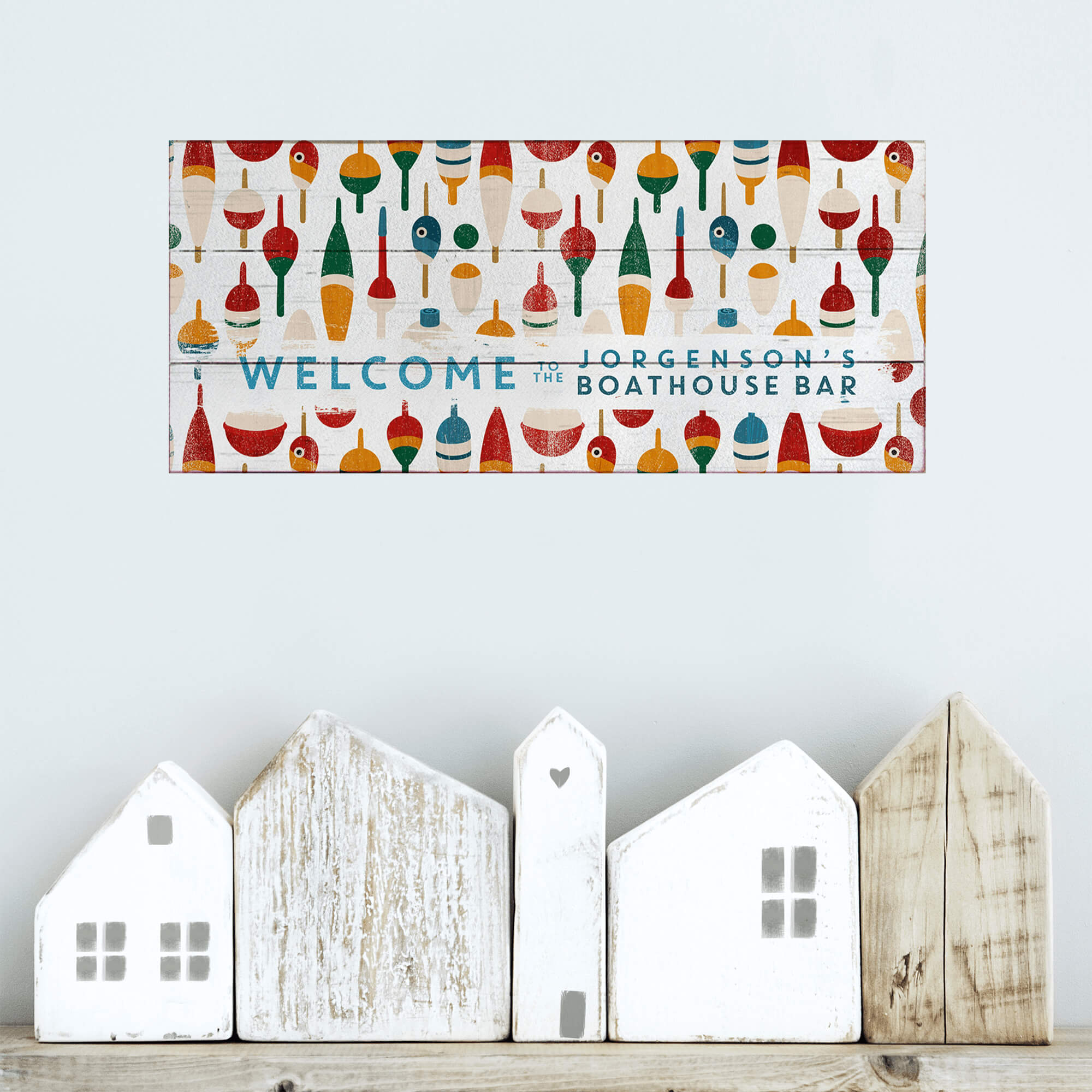 Welcome to the Boathouse: Personalized Bobber - Wood & Metal Wall Art